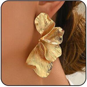 Big Statement Golden Tone Earrings Chunky Earrings for Women Trendy Large Flower